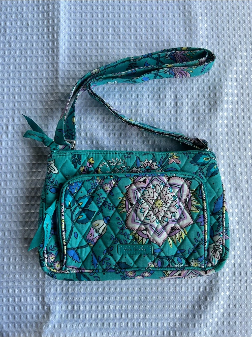 Vera Bradley Turquoise Floral Quilted Crossbody with Purple Accents - Picture 3 of 16